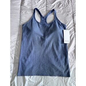 New Lululemon Ebb to Street Tank Top Size 14 W/Bra Hip Length Washed Denim Blue